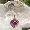 Pendentif Colliers En Forme De Coeur Collier En Pierre De Cristal Naturel Sier Couleur Fil Enroulé Quartz Rose Amehtystes Opale Violet Chok Dhgarden Dhd4J