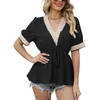 Blusas de mujer Blusa de manga corta informal para mujer Camisas superiores Camiseta con cuello en V y cintura holgada sexy N7YD