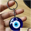 Key Rings 10Pcs/Lot Vintage Sier Turkish Teardrop Blue Glass Evil Eye Charm Keychain Gifts Fit Chains Accessories Jewelry A29 1161 Q Otbzd
