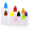 Kleurrijke PE -druppelflessen 2 ml 5 ml 10 ml 15 ml 20 ml 30 ml 50 ml naaldtips met kleur Kinddichte dop scherpe druppper tip plastic eliquid fles