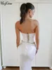 RUKAS Donna Elegante Set da 2 pezzi Solido senza spalline Fasciatura Crop Top Zip Up Maxi gonna 2023 Summer Sexy Beach Streetwear Outfit