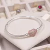 Moments Pave Heart Clasp Snake Chain Bracelet for Pandora Real Sterling Silver Wedding Jewelry designer Charm Bracelets For Women Luxury bracelet with Original Box