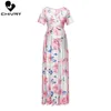 Robes De Maternité Chivry Robe De Maternité Femmes Imprimé Floral À Manches Courtes Col En V Maxi Robe Longue Enceinte Vêtements Décontractés Robe De Maternité D'été 230516