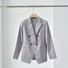 女性のスーツレディースコットンリネンブレザーダブルブレスト長袖ファッションシンプルな女性スーツコート