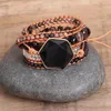 Strand Obsidian Double Pendant Wrap Bracelet Braided Leather Beaded Ornament