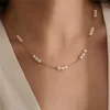 Pendentif Colliers Mode Simple Perle En Acier Inoxydable Collier Or Couleur Clavicule Chaîne Partie Élégant Bijoux