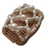 Women Magic Double Hair Comb Combin Impation Wood Pearl Clip Hairpin Bead Diy C6UD13219