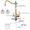 Keukenkranen 3 in 1 waterzuiveraar wastafel kraan gouden filter twee handvat drink messing swivel tuit