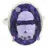 Cluster-Ringe, 22 x 17 mm, romantischer ovaler Edelstein, violetter Spinell, hochmodischer, polierter, glänzender Schmuck, Silber