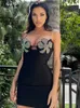 RUKAS Women Fashion Black Chain Slips Sequined Sexy Elegant Slim Mini Prom Dress 2023 Summer Y2K Streetwear Party Club Outfit