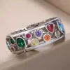 Band Rings Women Magnetic Therapy Ring Hollow Out Geometric Stone Rings Colorful Crystal Therapy Finger Ring for Weight Loss Drainage