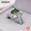 Anillos de banda ZDADAN 925 Anillo de circón esmeralda de plata esterlina para mujer Charm Wedding Jewelry Party Gift J230517