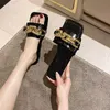 Sandals Womens Slippers Summer Golden Chain Luxury Square Head Flat Heel Female Plus Size Outdoor Beach Women Slides Sandals 230417