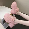 Buty sukienne Rimocy Sneakers Chunky Merah Muda Wanita Sepatu Olahraga Platforma Antilembap Sol Tebal Bertali Kasual 2023 230517