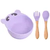 Set per l'alimentazione del bambino Utensili Posate per alimenti Orso Ciotola in silicone Cucchiaio Forchetta Piatti Piatto per bambini Ciotola di aspirazione antiscivolo Stoviglie per bambini Cucchiaio impermeabile 3 pezzi / set BC677