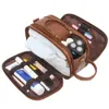 Cosmetische tassen kisten waterdichte vintage mannen lederen toilettas tas reis washoes zakje scheren dopp kit badkamer pu make -up organisator cosmetische tas 230516