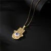 Chains Retro Bohemian Style Palm Pendant Necklace Plated With 18K Gold Devil's Eye