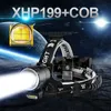 Lampes de poche Torches XHP199 Lampe frontale puissante COB Phare 18650 Tête rechargeable Lampe de poche Led Lampe frontale étanche Camping Lantern Cap Light P230517