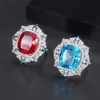 Band Rings Charms Full High Carbon Diamonds 15*17mm Ruby Aquamarine Women's Ring Wedding Bands Vintage Party Fine Jewelry Anniversary Gift J230517