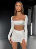 Dwuczęściowa sukienka Mozision Sexy Set Women White Square Obroź