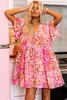 Pink Tie Knot Open Back V Neck Floral Dress 2023 Hot New Q3J1#