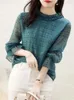 Blouses feminina Pullover verde Camisa feminina Koose Top Spring Spring Auricular Hanga Chiffon Polka Dot Prind Bottom fino feminino fino