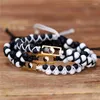 Charm Bracelets Boho Yin And Yang Black White Beads Braided Macrame Bracelet For Women Men Natural Stone Stack Jewelry Dropship