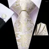 Bow Ties Hi-Tie Light Champagne Floral Silk Wedding Tie For Men Handky Cufflink Fashion Design Nicktie Business Party Dropship