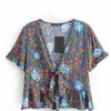 Blusas de mujer Camisas bohemias Blusas de gran tamaño con cuello en V Pajarita Estampado floral Camisa bohemia Kimono Manga corta Rayón Algodón