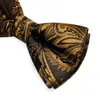 Papillon Fashion Gold Black Men # 039; s Bowtie Pocket Square Gemelli Set per la festa nuziale Business Pre-legato Cravatta Uomo Camicia Accessorio