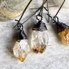 Kolczyki Dangle Natural Citrines Quartz Freeform Punkt Punktowe Krzyki Haczyk Kodek Kobiet Kryształowy Pistolet Czarna biżuteria Dropship