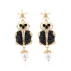 Boucles d'oreilles pendantes alliage Antique strass perles coccinelle pour femmes Vintage métal perle pendentif goutte fille breloque bijoux