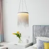 Żyrandole wisiorek postmodernistyczne okrągłe aluminiowe brężyste łańcuch luksusowy chrome srebrny wystrój LED na salon jadalnia żyrandol sypialnia