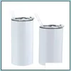 Tumblers Totally Striaght Sublimation Skinny Tumbler Stainless Steel Can Cooler With 2 Lids Vacuum Insation Cola Tank Festival Party Dhdu8