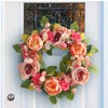 Dekorativa blommor Creative Faux Peony Wreath Full Bloom Artificial Rattan Hoop Garland inte Wither High Simulation Garden Decor