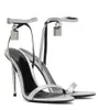 Eleganta varumärken kvinna Desinger Sandal Padlock Pointy Naked Black Sandals Shoes Women Lock-and-Key Metal Stiletto High Heels 100mm Sexy Lady Party Wedding Dress EU35-43