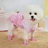 小さな犬用の犬のドレス女の子犬の服サマードッグプリンセスドレスbuk弓付きの結婚式の誕生日ドレス子犬の服