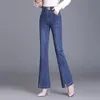 Jeans Streetwear Fashion Women Flare Split Jeans High Taille Elastic Band Denim Spring Summer Volbroek Dunne Casual rechte broek