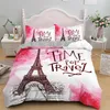 Ensembles de literie Housse de couette florale en microfibre Ensemble de tour Eiffel romantique Paris Cityscape Twin Consolateur pour filles Teen Adult Room