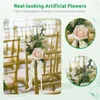 Fleurs décoratives 8 pièces banc pour mariage décoration allée chaise artificielle romantique lumière Champagne Roses avec rubans décor à la maison