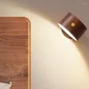 Luci notturne Lampada da lettura in legno 3 livelli di luminosità Ricaricabile Sfera rotante a 360° Comodino regolabile Touch Control