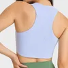 Conjunto de Yoga ABS LOLI, sujetadores deportivos de punto acanalado de cuello alto para mujer, dobladillo curvo, espalda cruzada, Top corto de entrenamiento para gimnasio con copas extraíbles, camisetas sin mangas