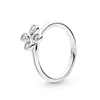 Bagues de cluster authentique 925 en argent Sterling à quatre pétales fleur bague de mode pour les femmes cadeau bijoux à bricoler soi-même