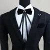 Bow Ties British Tie Pocket Pocket Set Set Men's Groom Wedding Banquet Costume Accessoires Accessoires à la main Velvet Long Ribbon Bowties