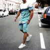 Mens Trailtsits Summer Street Trend 3d Desen Moda Eğlence Spor Tişört Tişört Erkekler Setleri Rahat Mürettebat Nefes Alabaç Malzeme Sleve 230516