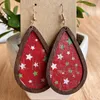 Orecchini pendenti Albero di Natale Corteccia Struttura in legno Scozzese Stella Polka Dot Cuoio Vintage Waterdrop per le donne