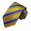 Dziełki w paski niebieski żółty szyja dla mężczyzn luksus o szerokości 8,5 cm jedwabne krawat ślubny kieszonki kwadratowe spinki do mankietu Ustaw broszki prezenty hi-tie