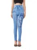 Leggings femininas Indjxnd azul claro jeans falsos de jeans de borboleta Mulheres mais tamanhos de jegging Alta cintura Casual Calças S-3xl