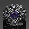 Pierścienie zespołowe Vintage Biżuteria 3CT Amethyst Srebrny kolor pierścienia okrągły Purple Nature Stone Women Wedding Aneis Aneis Pierścienie kamieni szlachetnych J230517