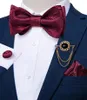 Bow Ties Fashion Red Paisley Solid Pink Men's Tie Set Business Wedding Bowknot Self Bowtie Groom Party Accessories Dibangu